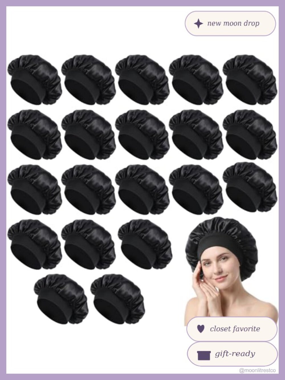 20 Pack Satin Bonnets Sleep Cap Hair Wrap Wide Band One Size
